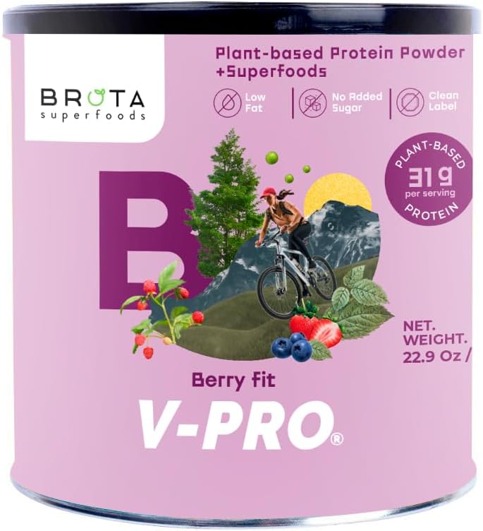 BROTA SUPERFOODS Berry Plant Based Protein Powder - 31g Protein, High Digestibility, Ideal for Athletes & Fitness