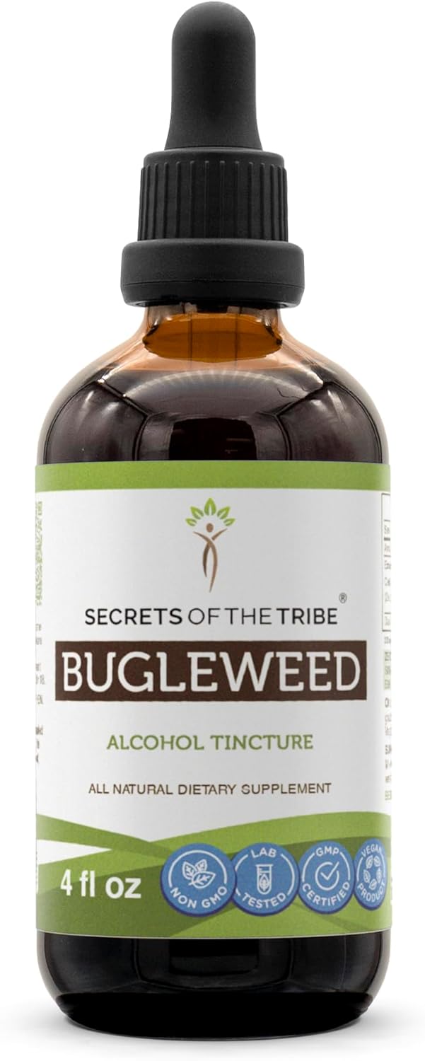 Bugleweed Tincture Alcohol Extract for Respiratory Health - Secrets of the Tribe High-Potency Herbal Drops - 4 oz