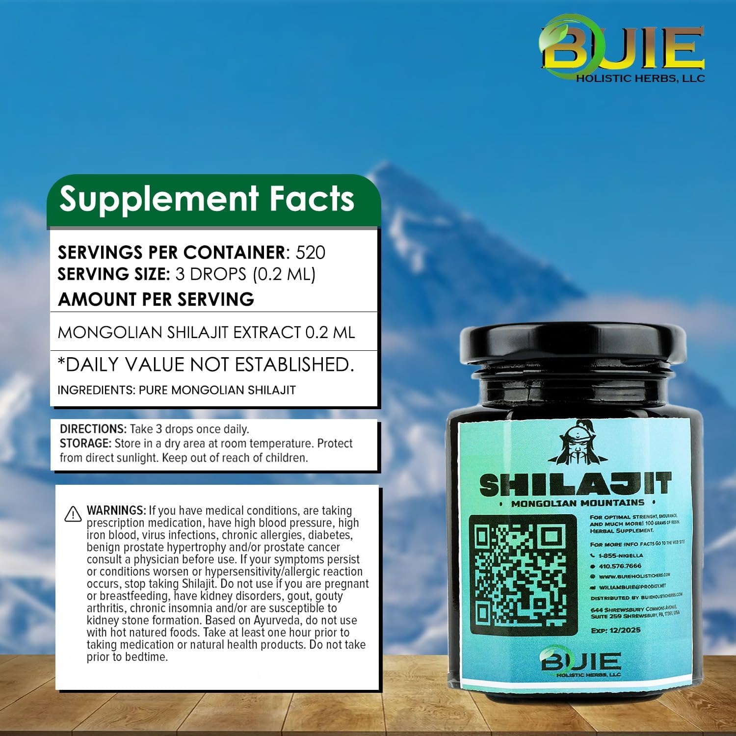 Buie Authentic Mongolian Shilajit Resin: Pure Source of Fulvic Humic Blend | Ayurvedic Rejuvenation Herbal Supplement | 100 GMS