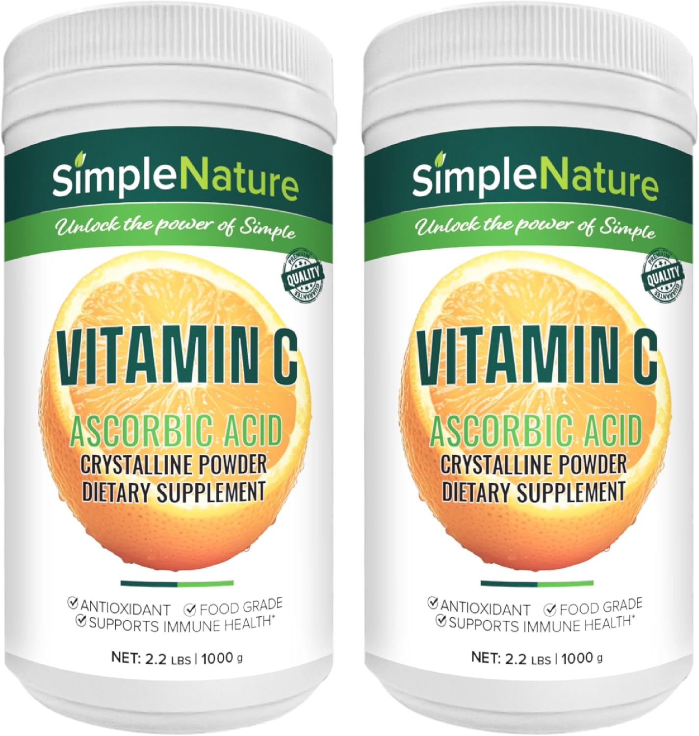 Bulk 100% Pure Vitamin C Powder - 4.4 lbs (Two Pack of 2.2 lbs) - Food Grade Ascorbic Acid Supplement for Antioxidant, Immune Boost, Skin, Joints & Health