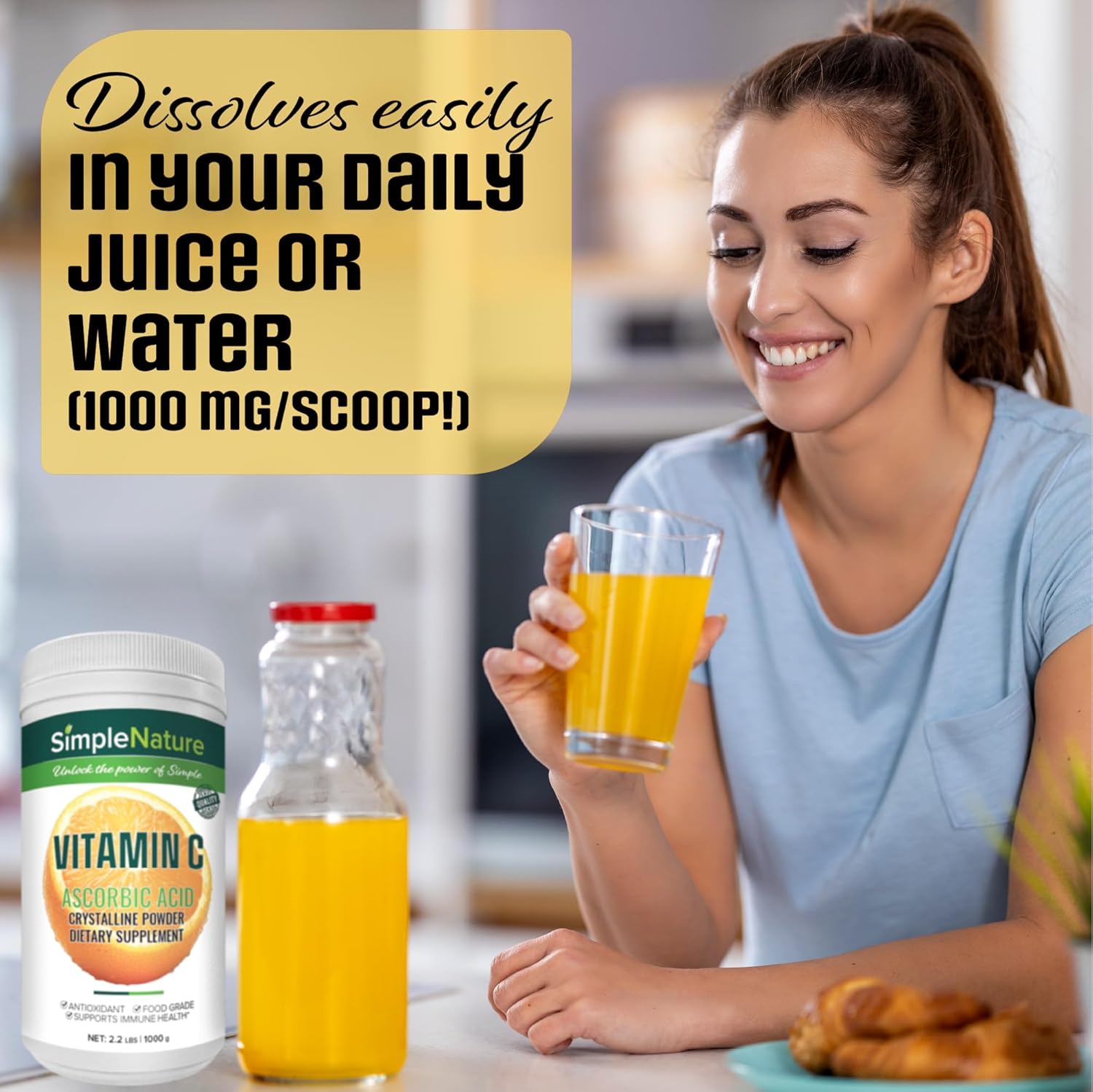Bulk 100% Pure Vitamin C Powder - 4.4 lbs (Two Pack of 2.2 lbs) - Food Grade Ascorbic Acid Supplement for Antioxidant, Immune Boost, Skin, Joints & Health