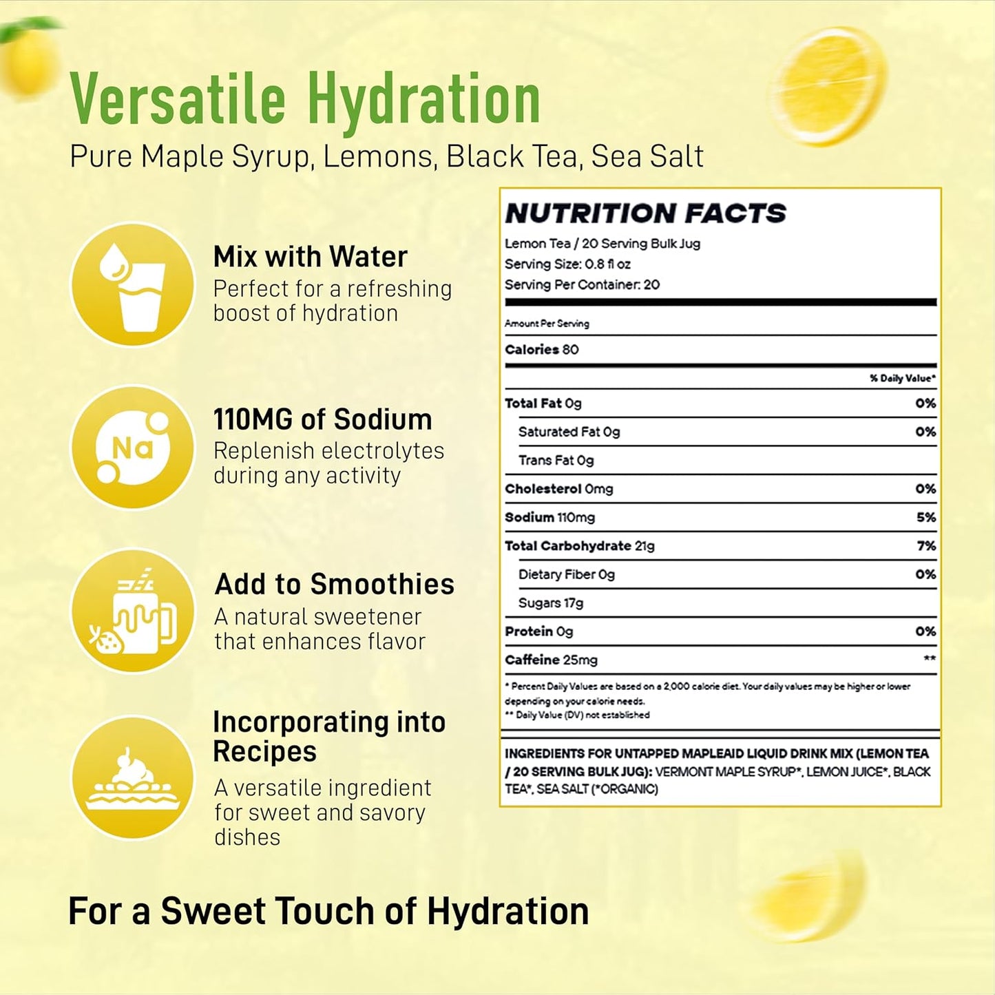 Bulk Bottle of Liquid Lemon Tea Mapleaid with 20 Servings - Refreshing and Energizing Drink