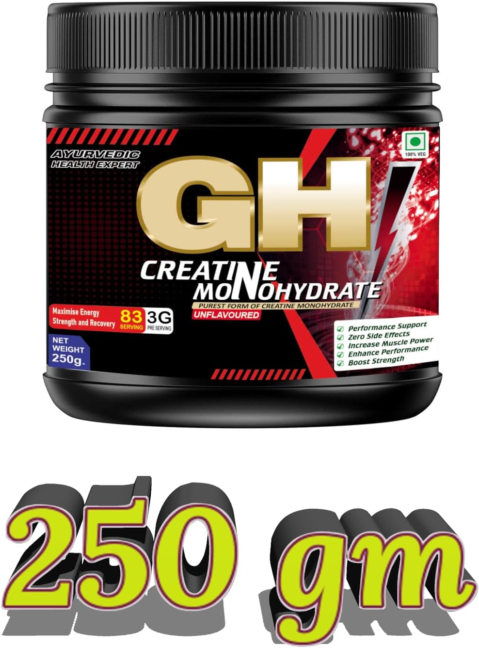 Bulk Creatine Monohydrate Powder - 83 Servings | Muscle Building & Endurance Boost | Pre-Workout Supplement (250g, Unflavored)