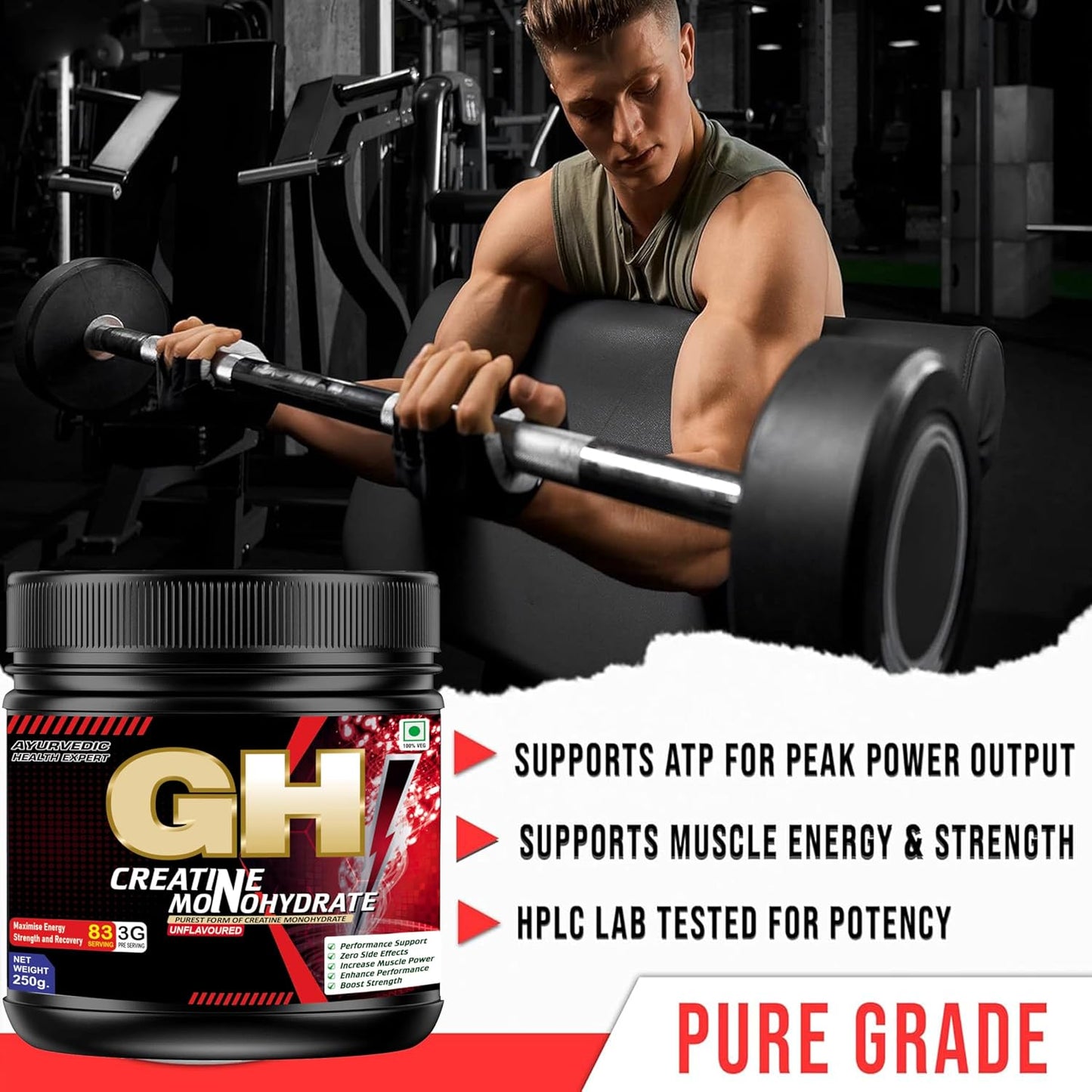 Bulk Creatine Monohydrate Powder - 83 Servings | Muscle Building & Endurance Boost | Pre-Workout Supplement (250g, Unflavored)
