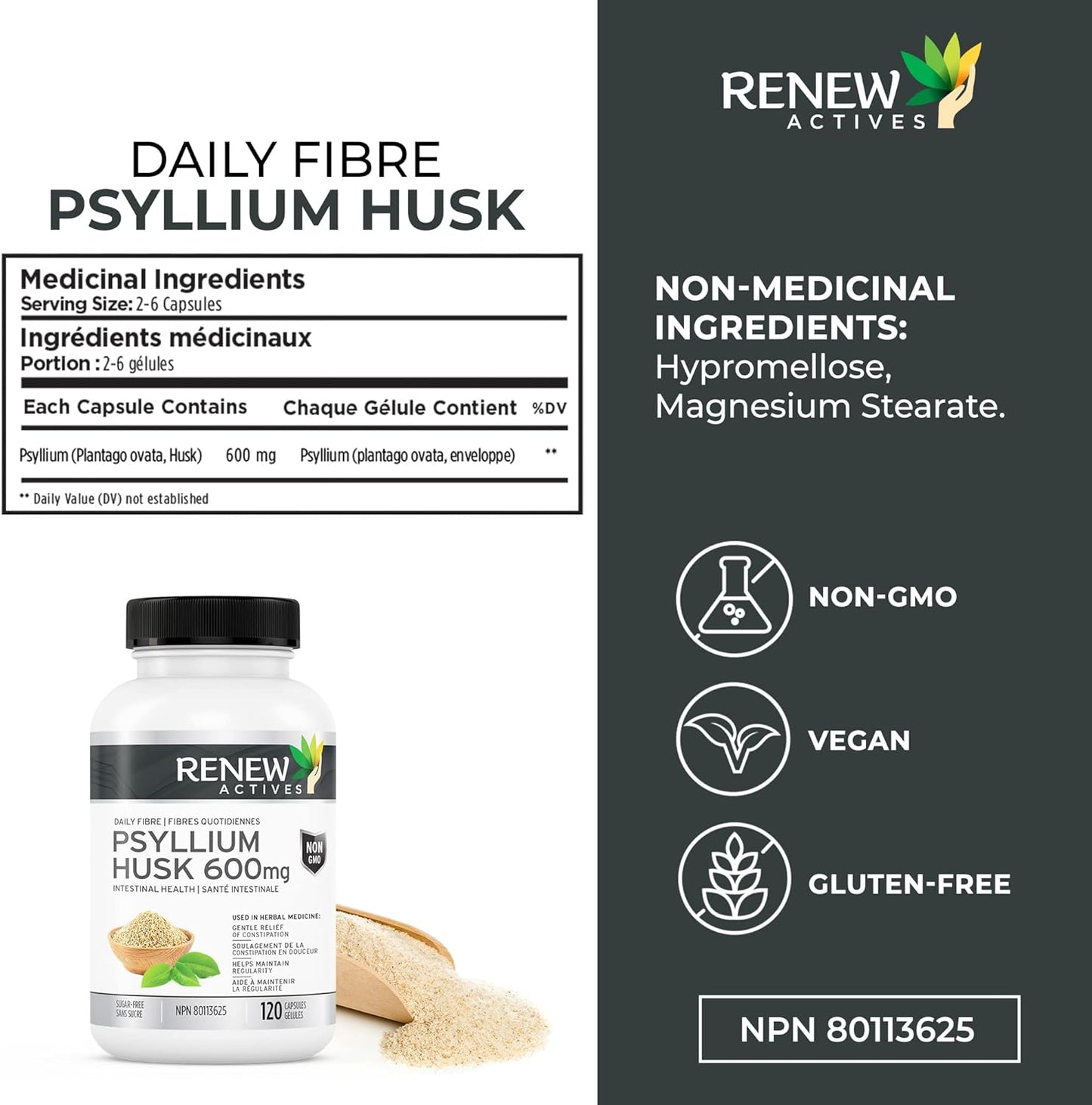 Bulk-Forming Laxative Psyllium Husk Capsules - 120 Count for Digestive Health & Regularity - Pure Ingredients for Adult Wellness