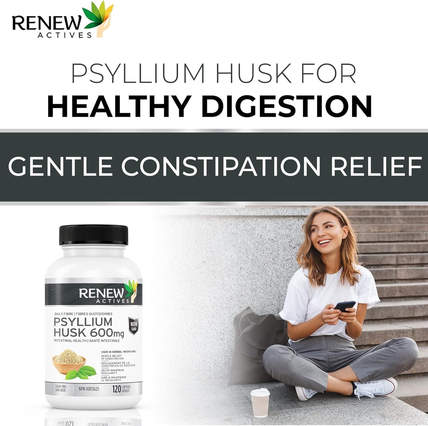 Bulk-Forming Laxative Psyllium Husk Capsules - 120 Count for Digestive Health & Regularity - Pure Ingredients for Adult Wellness