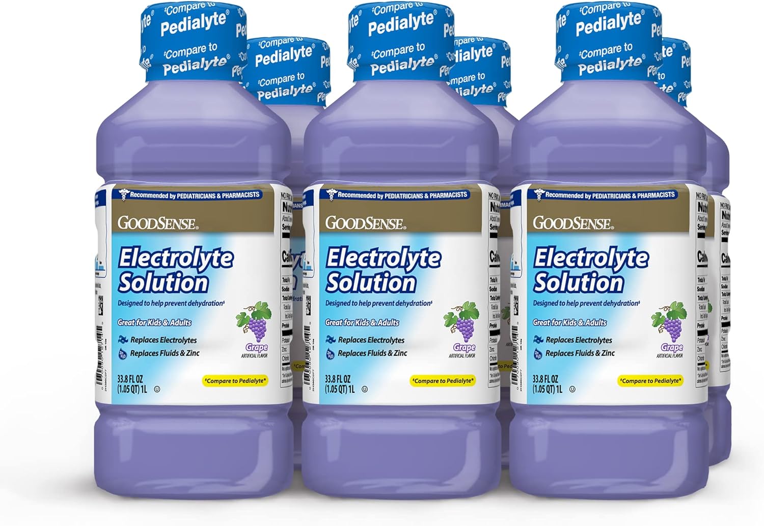 Bulk Pack of GoodSense Grape Electrolyte Solution for Kids and Adults - Replenishes Electrolytes, Fluid, and Zinc - 33.8oz x 6