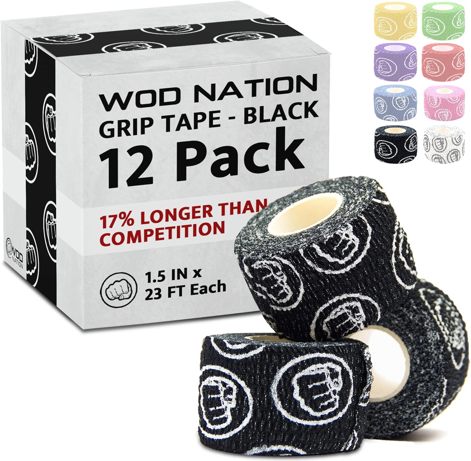 Bulk Packs of WOD Nation Weightlifting Hook Grip Tape - 23ft/Roll - Stretchy Athletic Thumb Tape for Weightlifting & Cross Training
