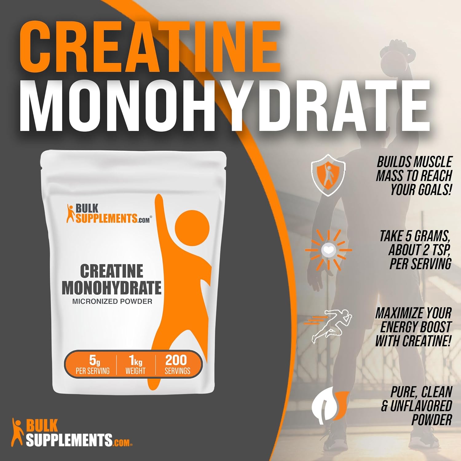 Bulk Whey Protein and Creatine Bundle - Vanilla Ice Cream Flavor, 10lb & 1kg - Optimum Nutrition Gold Standard & BulkSupplements Micronized Creatine Monohydrate Powder