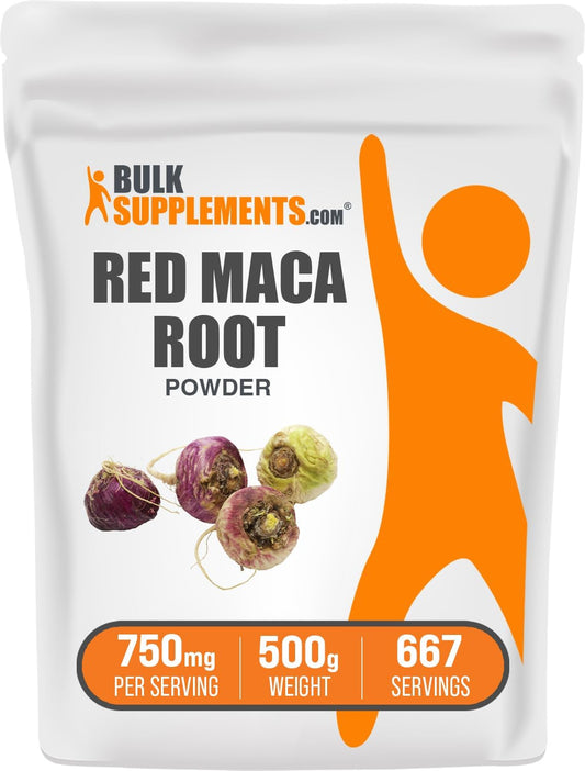 BulkSupplements Red Maca Powder - Organic Maca Root Supplement for Women & Men - Vegan & Gluten-Free - 750mg per Serving - 500g (1.1 lbs) Pack of 1