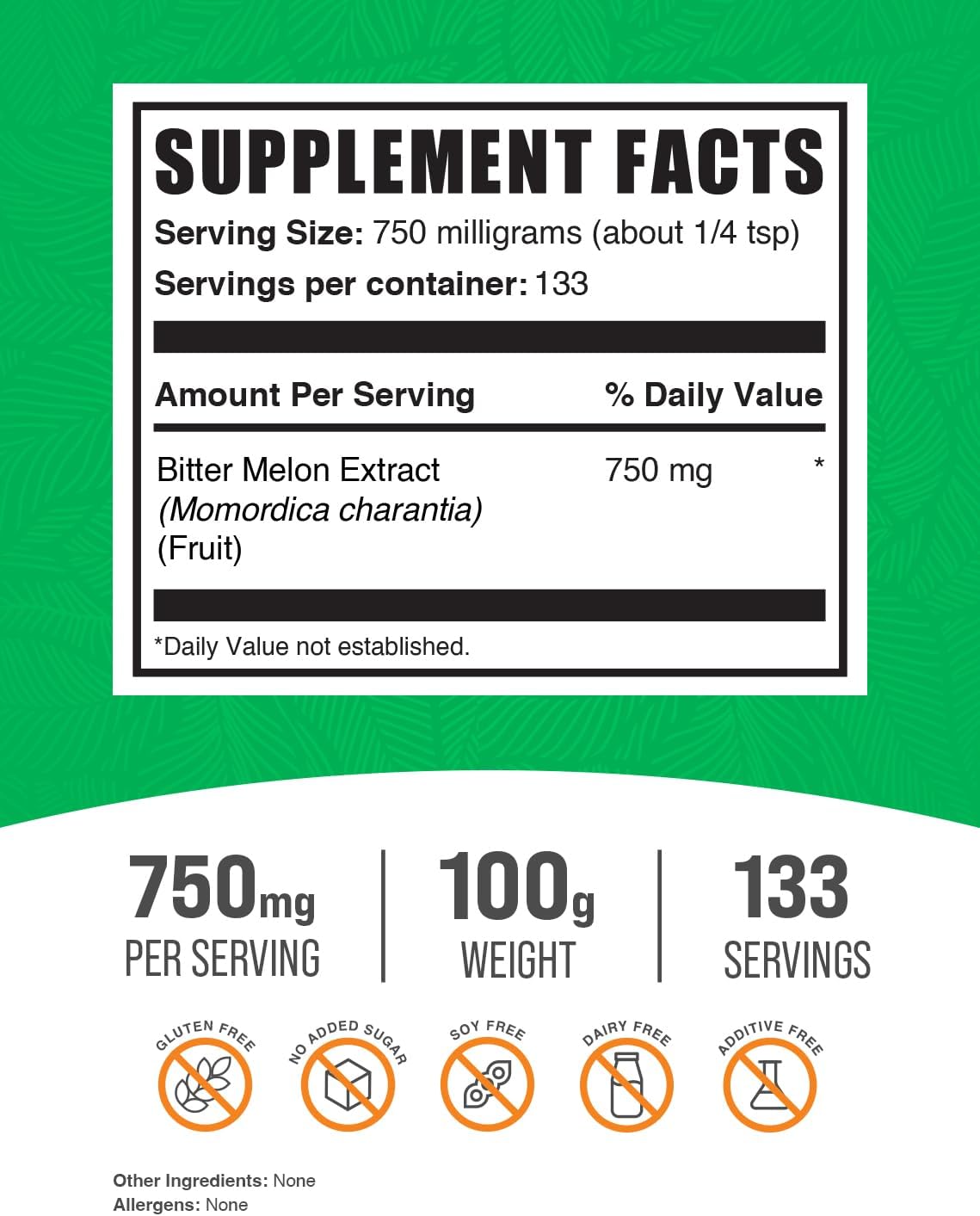 BulkSupplements.com Bitter Melon Extract Powder - Herbal Supplement, Gluten Free, 750mg per Serving - 100g (3.5 oz) - Pack of 1