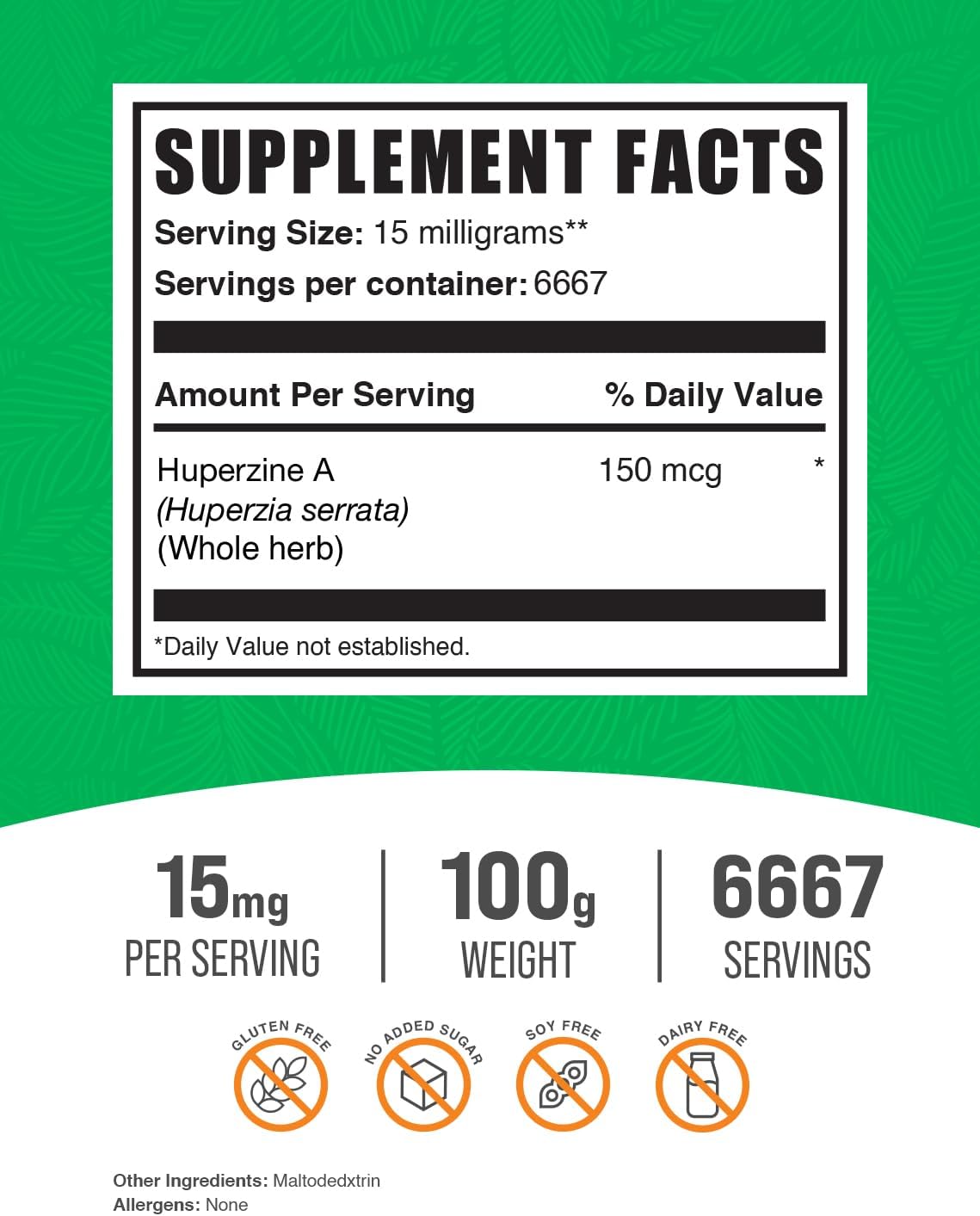 BulkSupplements.com Huperzine A Powder - Pure Nootropic Supplement for Cognitive Health - Gluten-Free Huperzia Serrata Powder - 100g