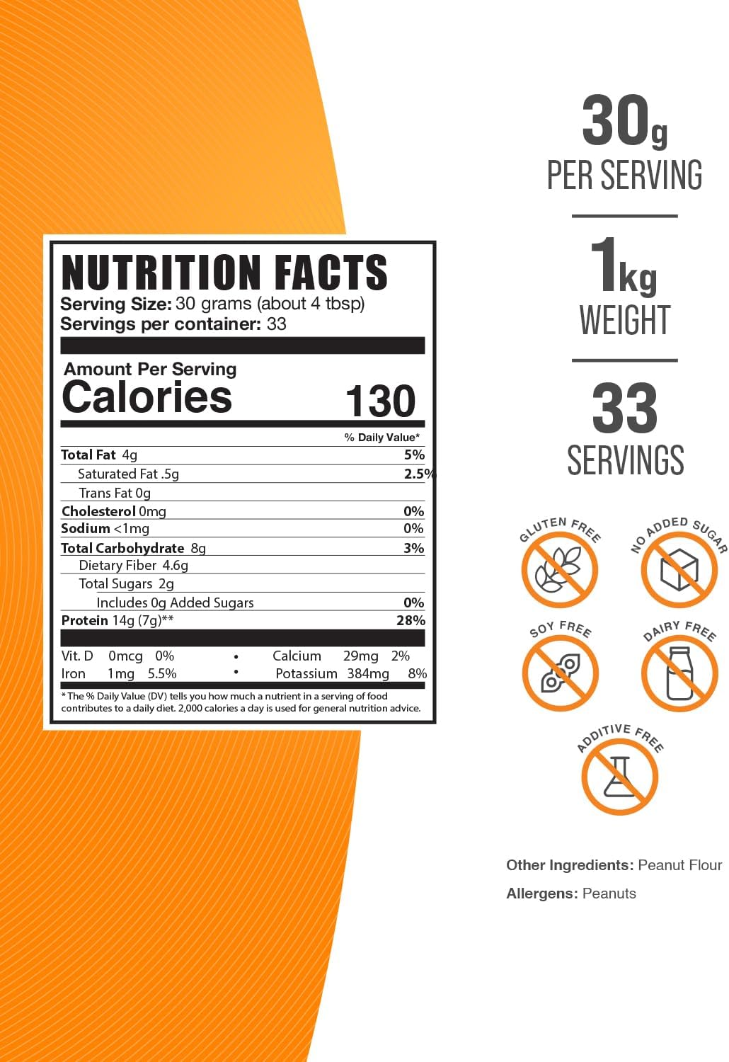 BulkSupplements.com Peanut Flour Protein Powder - Defatted Peanut Protein Flour, Gluten Free, 30g per Serving, 1kg (2.2 lbs) Pack