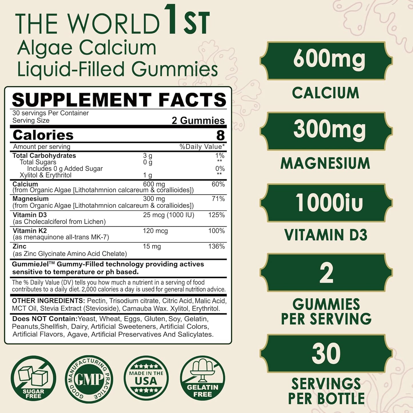 Bundle: 2 Packs of LILICARE Sugar Free Zinc Gummies + 1 Pack Plant Based Calcium Supplement