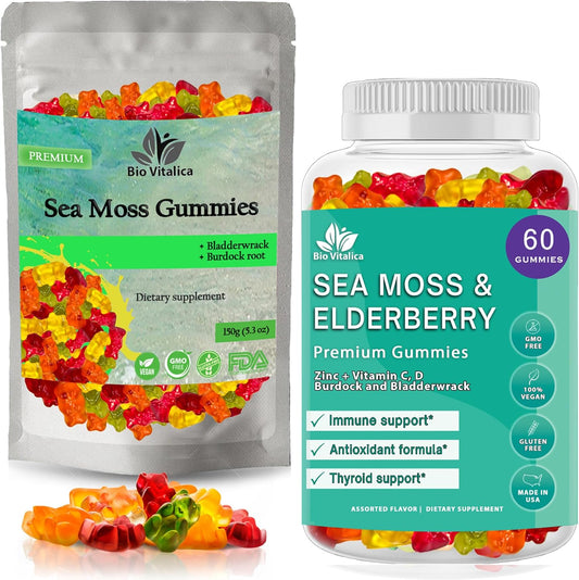 Bundle: BIO VITALICA Sea Moss Elderberry & Irish Sea Moss Gummies - Boost Immunity & Wellness