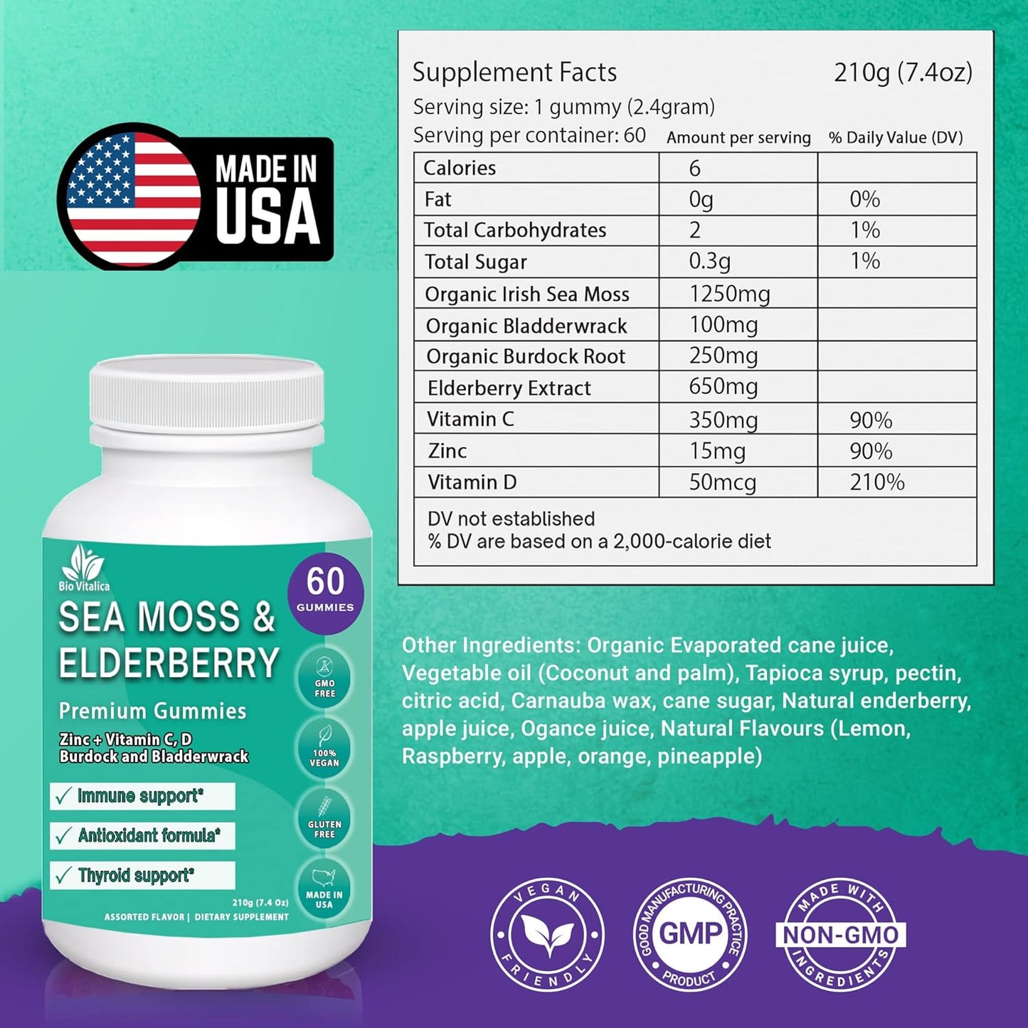 Bundle: BIO VITALICA Sea Moss Elderberry & Irish Sea Moss Gummies - Boost Immunity & Wellness