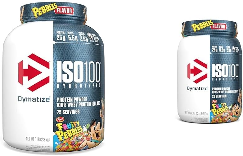 Bundle Deal: Dymatize ISO100 Fruity Pebbles Protein Powder - 5lb + 20 Servings, 25g Protein, 5.5g BCAAs
