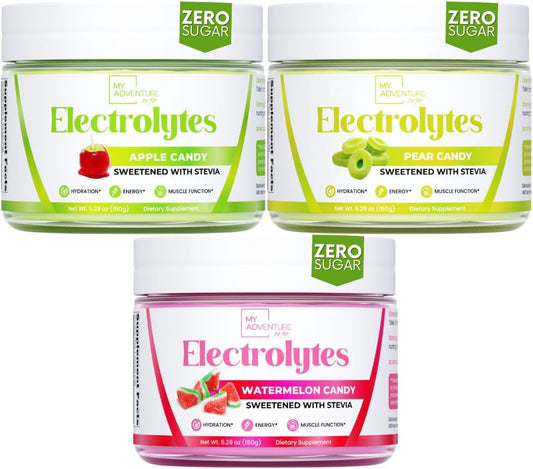 Bundle: My Adventure to Fit Electrolytes Powder - Refreshing Hydration with Zero Sugar, Watermelon, Apple, & Pear Candy Flavors