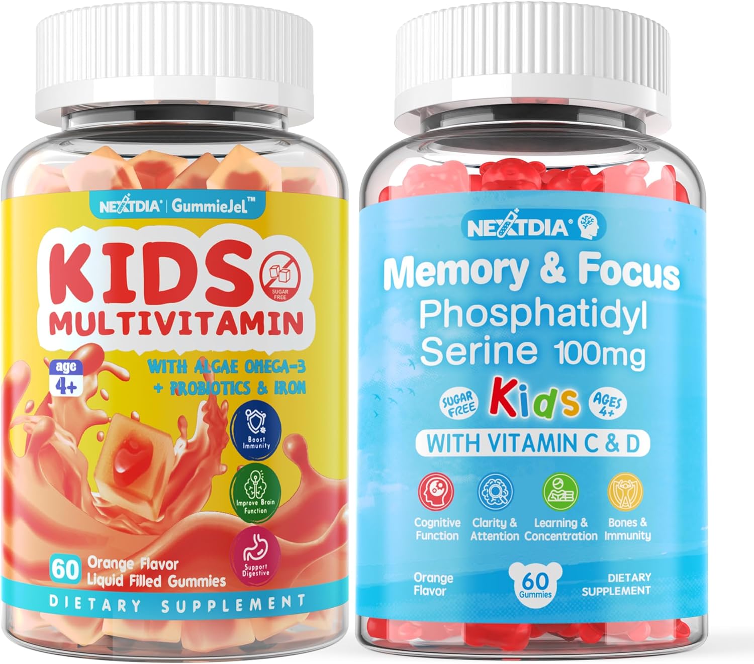 Bundle: Nextdia Phosphatidylserine and Multivitamin Supplements for Kids - 4 Pack