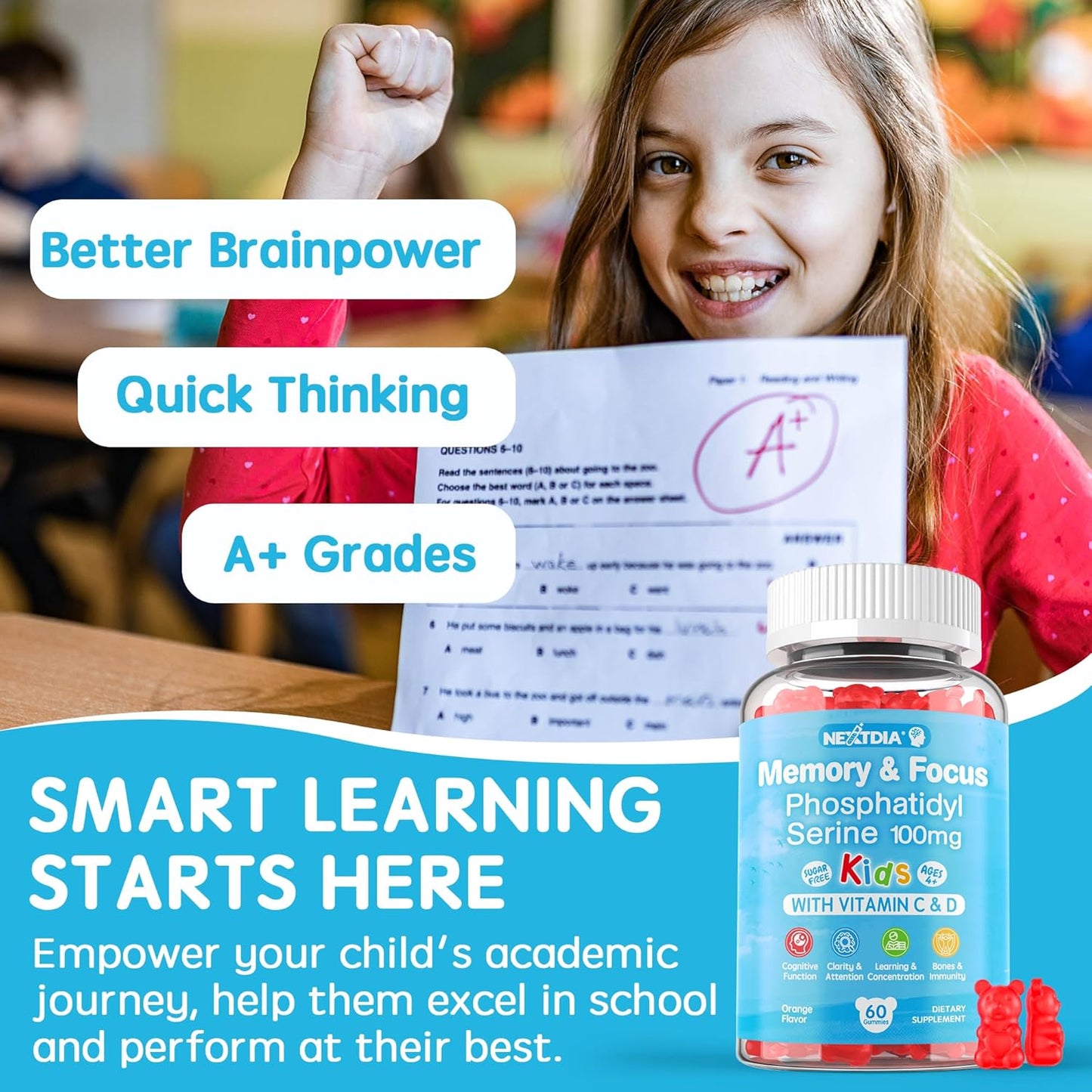 Bundle: Nextdia Phosphatidylserine and Multivitamin Supplements for Kids - 4 Pack