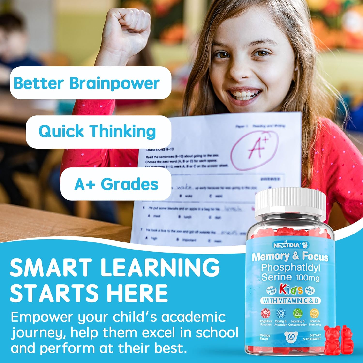 Bundle: Nextdia Phosphatidylserine and Multivitamin Supplements for Kids - 4 Pack