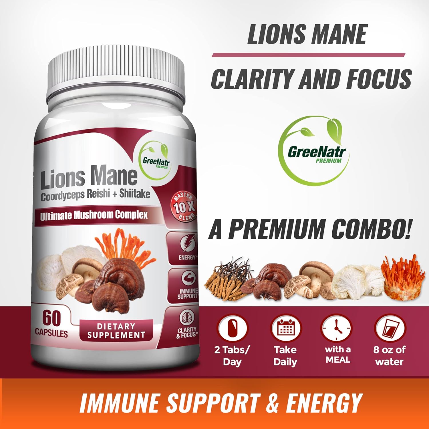 Bundle of GreeNatr Immune Support & Liver Cleanse Formula - 10 Mushroom Extracts for Immune Boost + Improved Liver Health & Digestion
