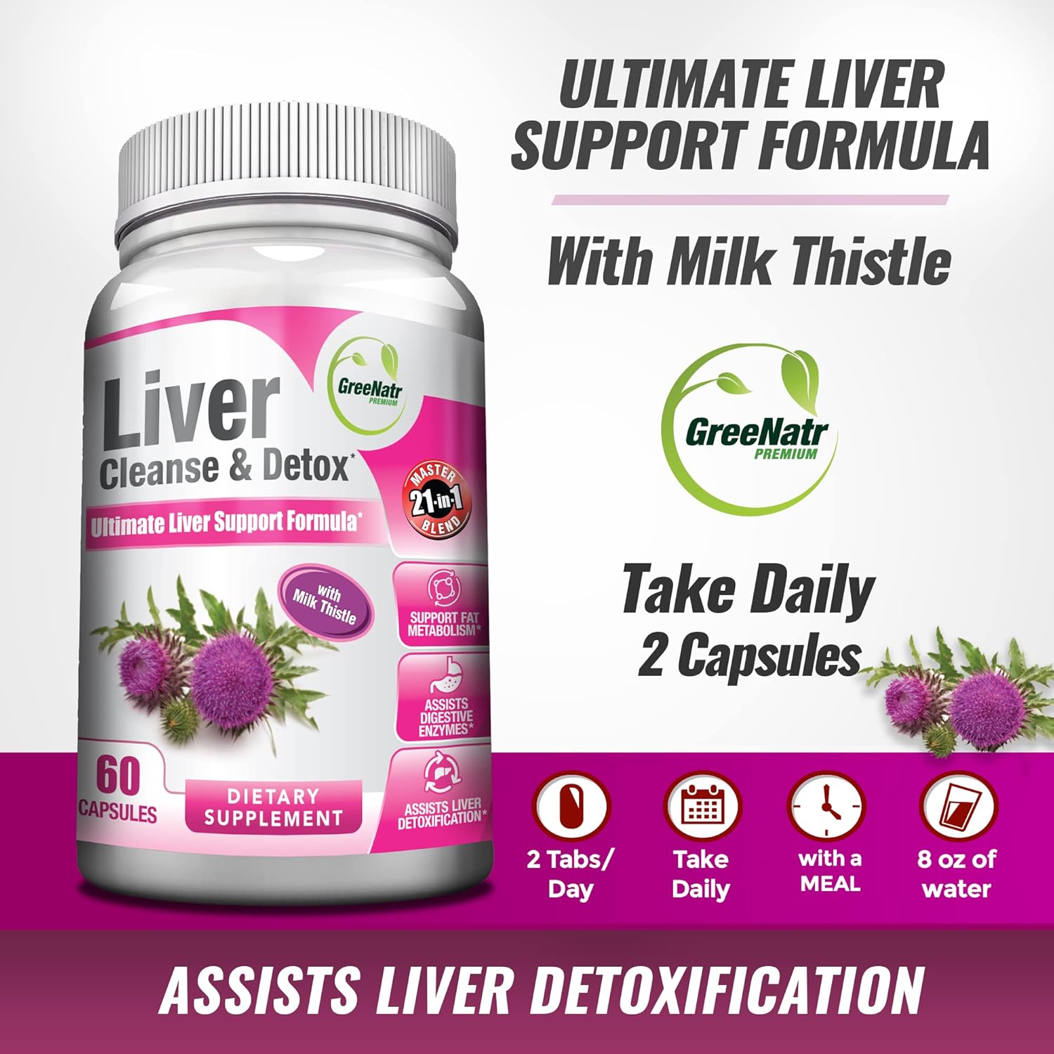 Bundle of GreeNatr Immune Support & Liver Cleanse Formula - 10 Mushroom Extracts for Immune Boost + Improved Liver Health & Digestion