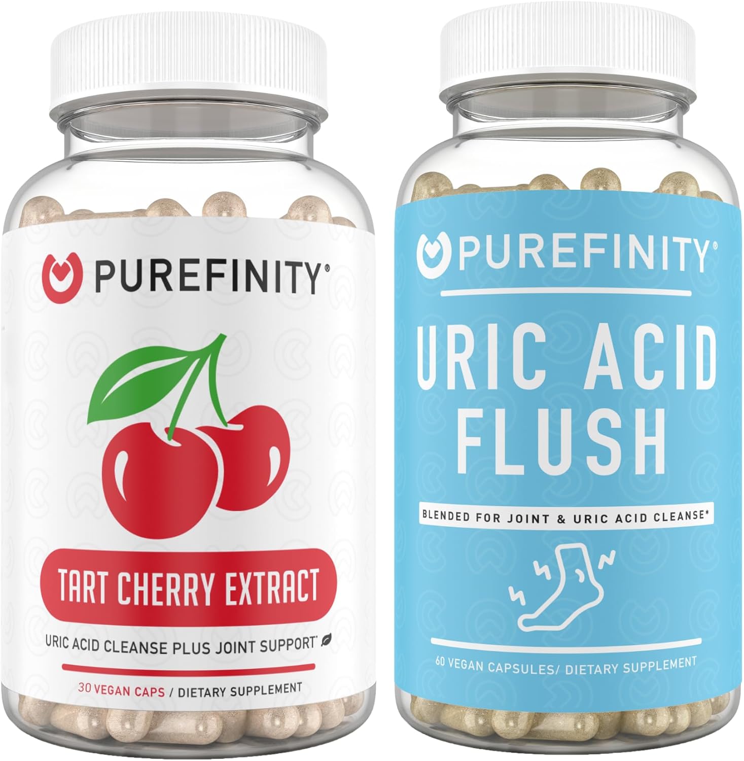 Bundle of PUREFINITY Tart Cherry Extract Capsules and Uric Acid Flush Capsules for Joint Health and Inflammation Support