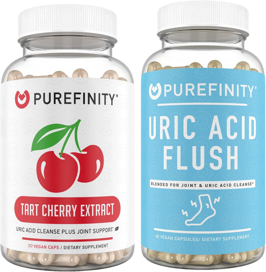 Bundle of PUREFINITY Tart Cherry Extract Capsules and Uric Acid Flush Capsules for Joint Health and Inflammation Support
