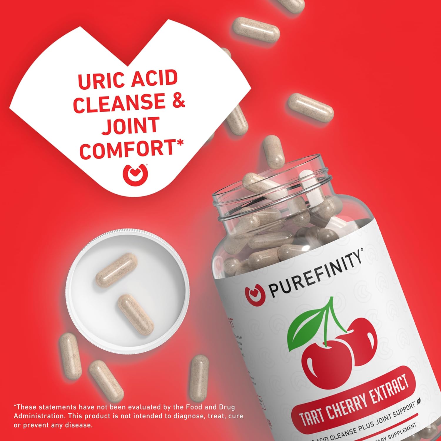 Bundle of PUREFINITY Tart Cherry Extract Capsules and Uric Acid Flush Capsules for Joint Health and Inflammation Support