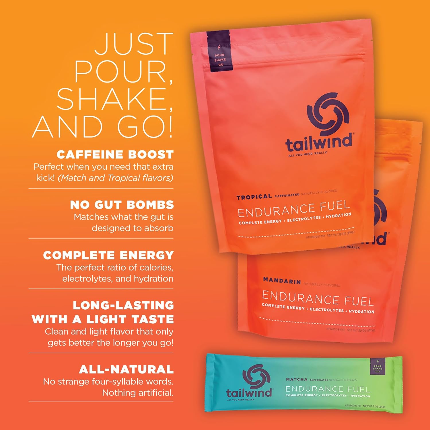 Bundle of Tailwind Nutrition Endurance Fuel Hydration Packets with Powder Mix - Caffeinated Option Included