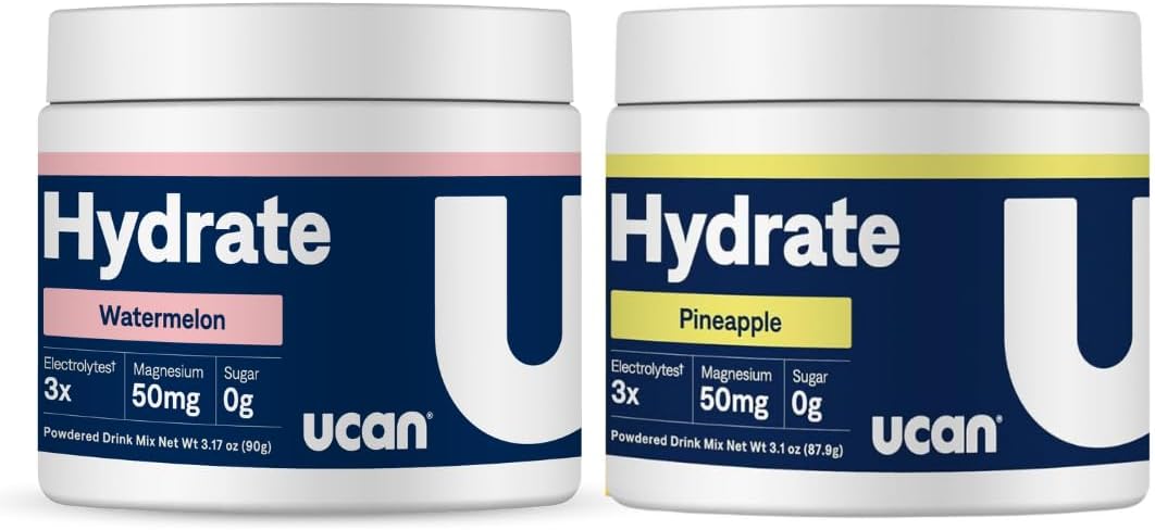 Bundle of UCAN Hydrate Watermelon & Pineapple Jars for Running, Fitness, Cycling, Crossfit | Sugar-Free, Vegan, Keto Energy Drink