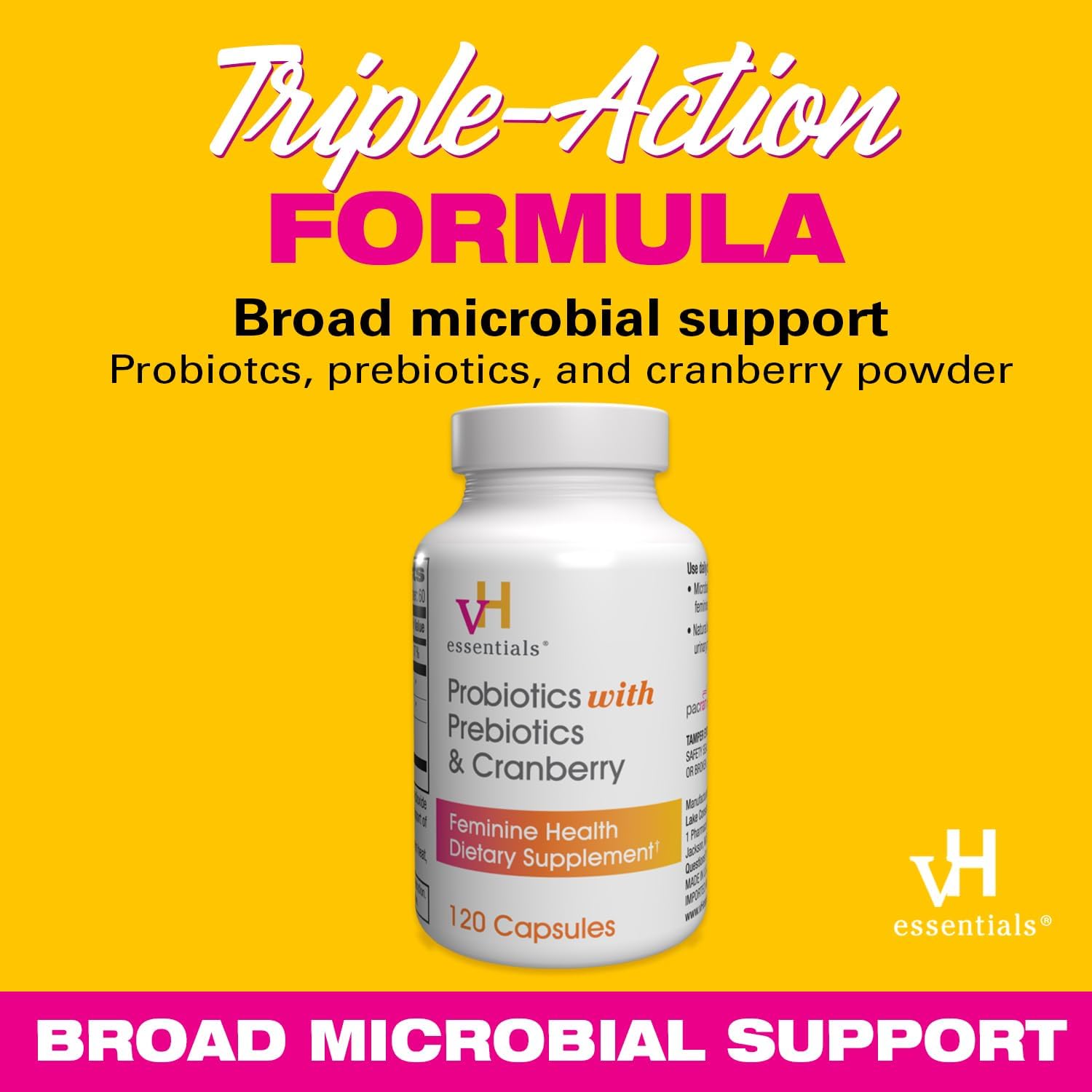 Bundle of vH essentials Probiotics, Prebiotics, and Cranberry Capsules + OLLY Probiotic + Prebiotic Gummy Supplement for Gut Health