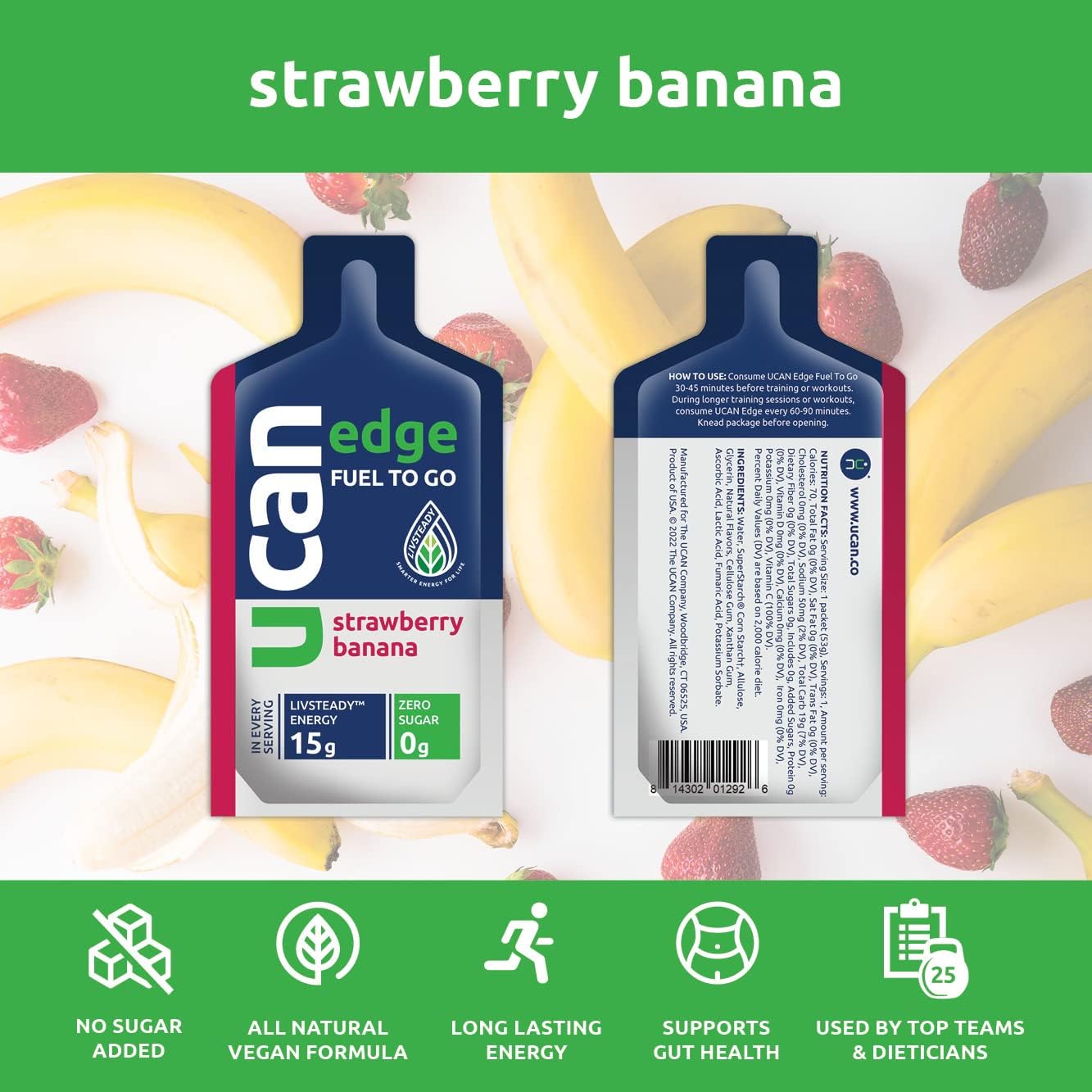 Bundle: Orange Energy Powder & Strawberry Banana Edge Energy Gel | Zero Sugar, Low Calorie | Gut Friendly, Caffeine-Free, Vegan, Non-GMO | Keto-Friendly