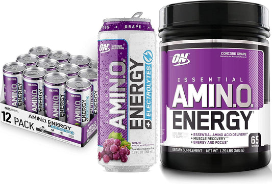 Bundle Pack: Optimum Nutrition Amino Energy Powder & Sparkling Drink - Grape Flavor