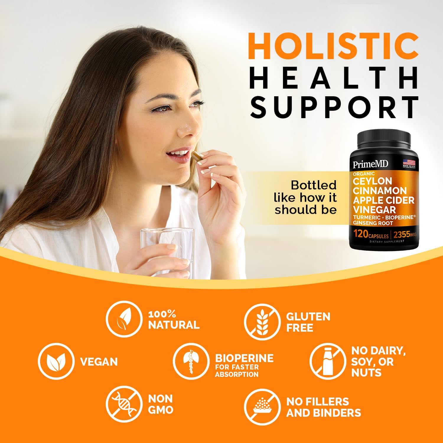 Bundle: PrimeMD Ceylon Cinnamon, Biotin Collagen Keratin Saw Palmetto, Maca Root Ashwagandha - Energy, Mood, Hair, Skin & Immune Support