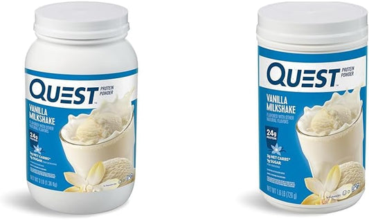 Bundle: Quest Vanilla Milkshake Protein Powder - 24g Protein, 1g Sugar, Low Carb, Gluten Free - 3 & 1.6lb - 43 & 23 Servings