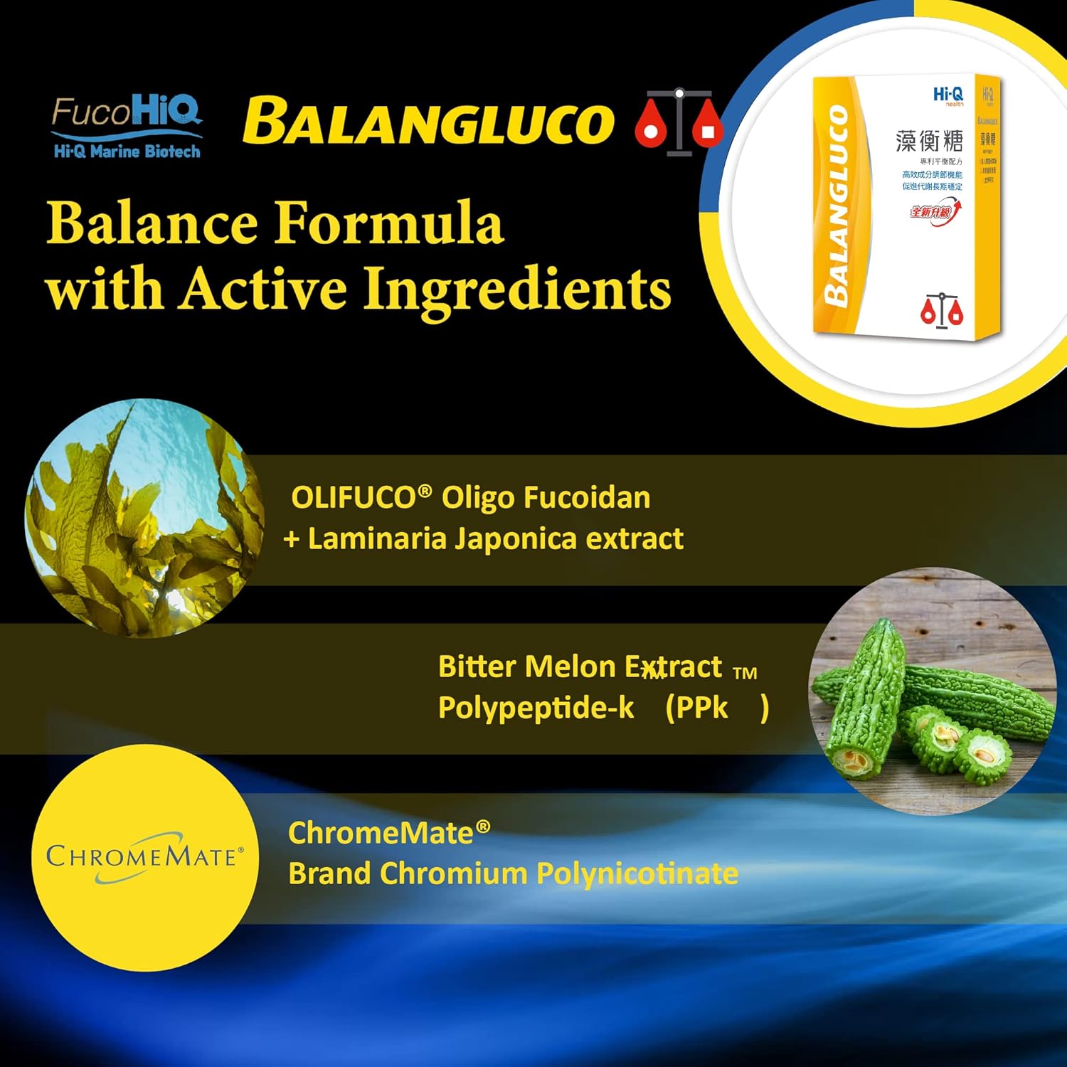 Bundle Set of FucoHIQ® HI-Q Oligo Fucoidan Capsules (60) and BALANGLUCO Capsules (90) - Made in Taiwan