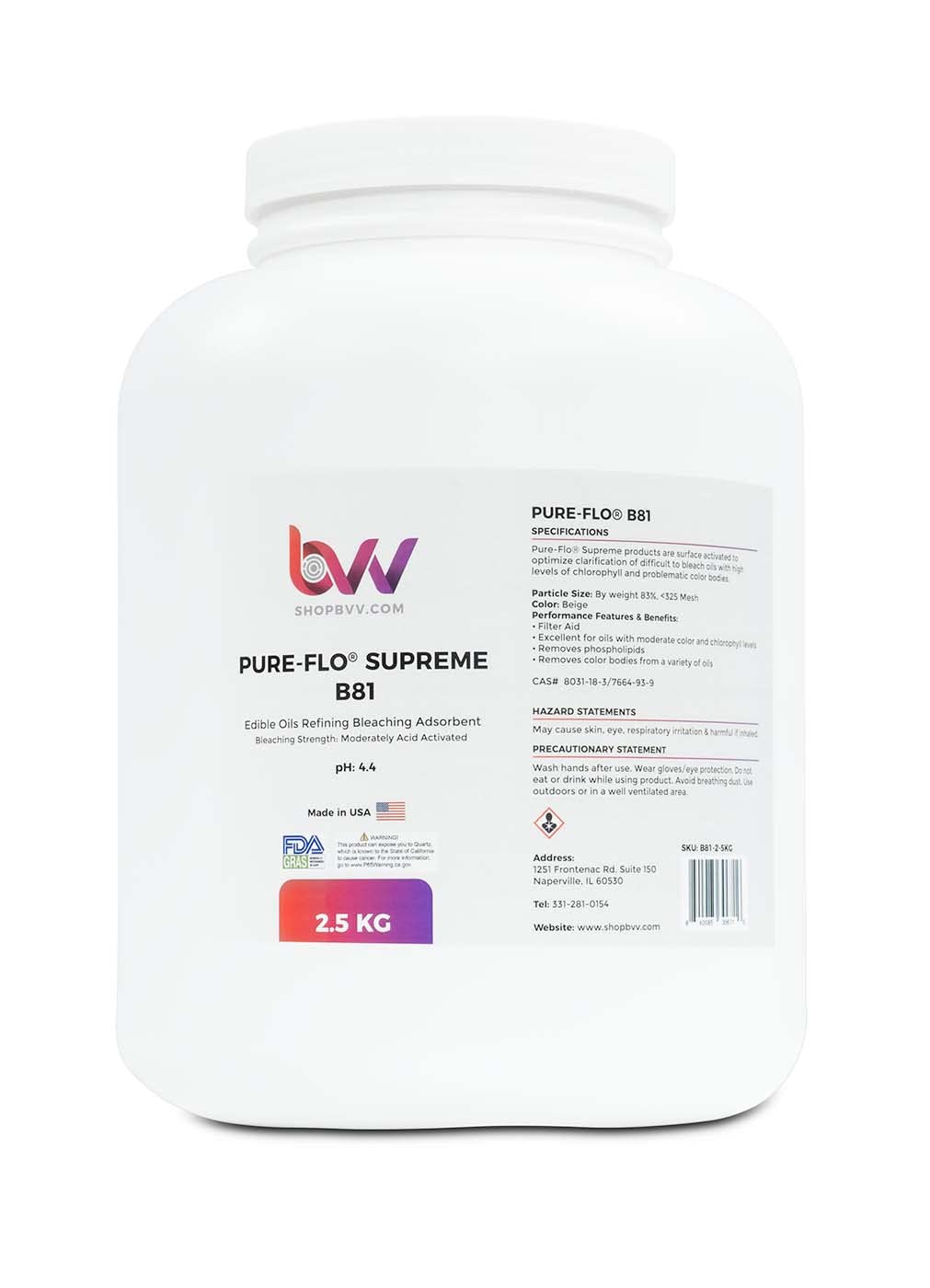 BVV Pure-Flo B81 Supreme Activated Bentonite for Edible Oil - 24 Bags/Half Pallet - Top Value Bleaching & Decolorizing Solution