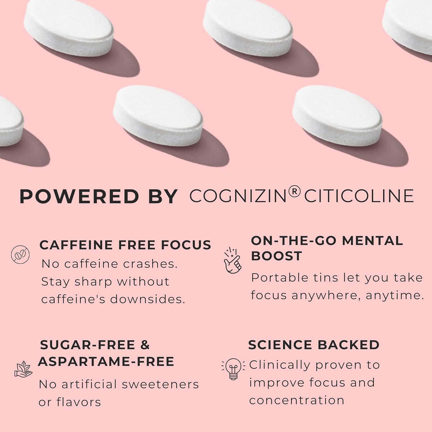 Caffeine-Free Brain Boosting Mints for Mental Clarity - Fresh Mint Flavor | Sugar-Free with Vitamins C, B6, B12 - Non-GMO, Travel-Friendly - 25 Mints