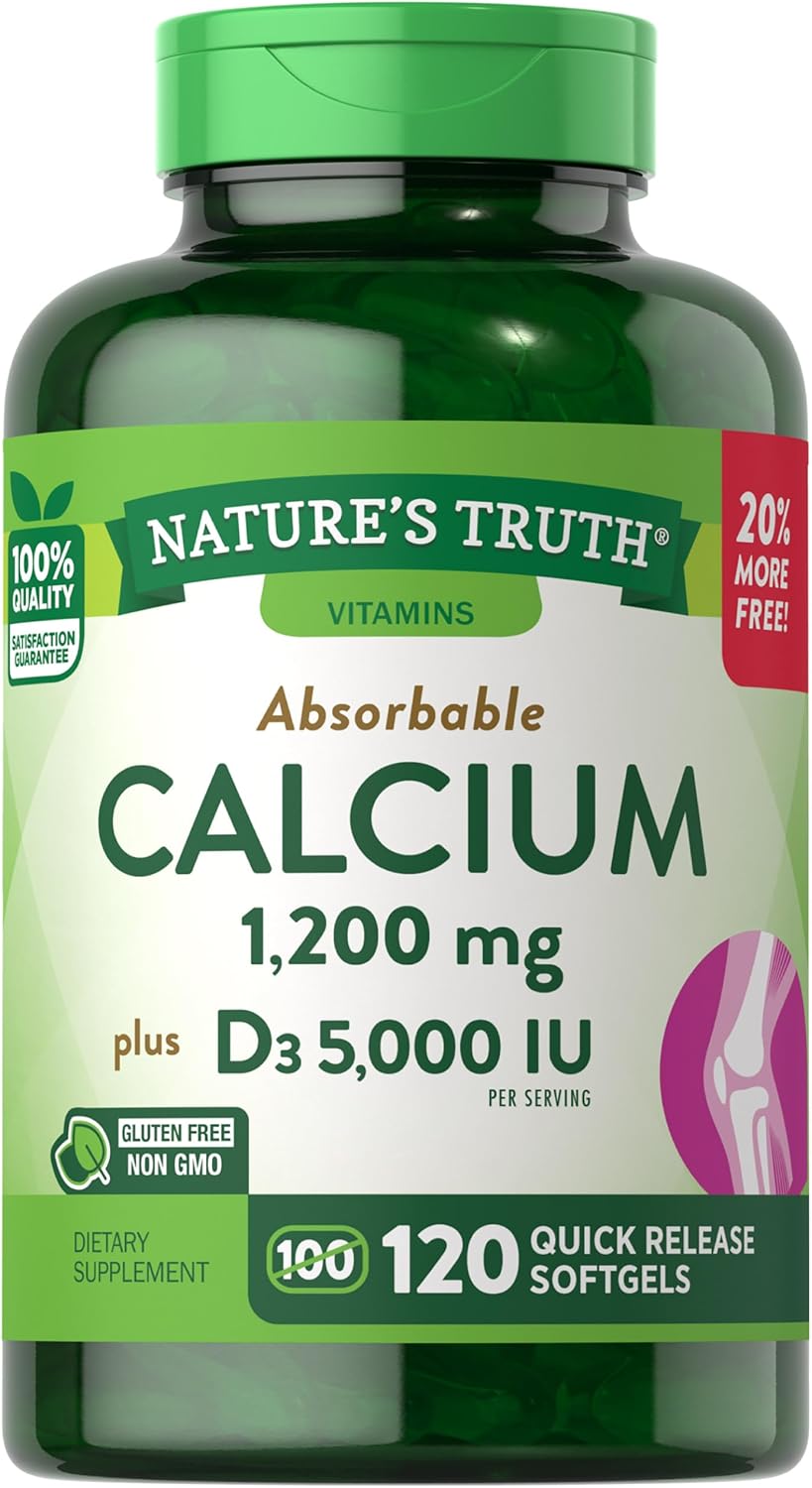 Calcium 1200 mg with Vitamin D3 5000 IU Supplements, 120 Count (Pack of 3) by Nature's Truth
