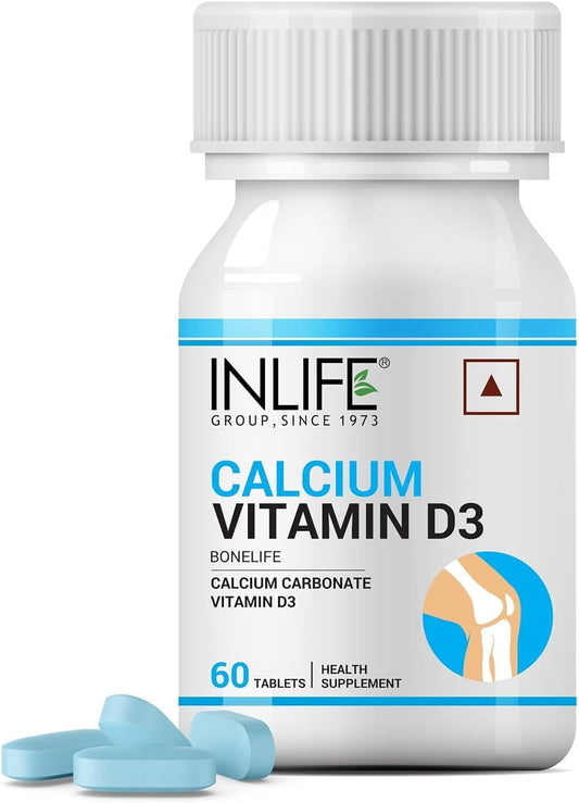 Calcium Carbonate and Vitamin D3 Supplement for Bone and Joint Health - 60 Tablets for Men and Women