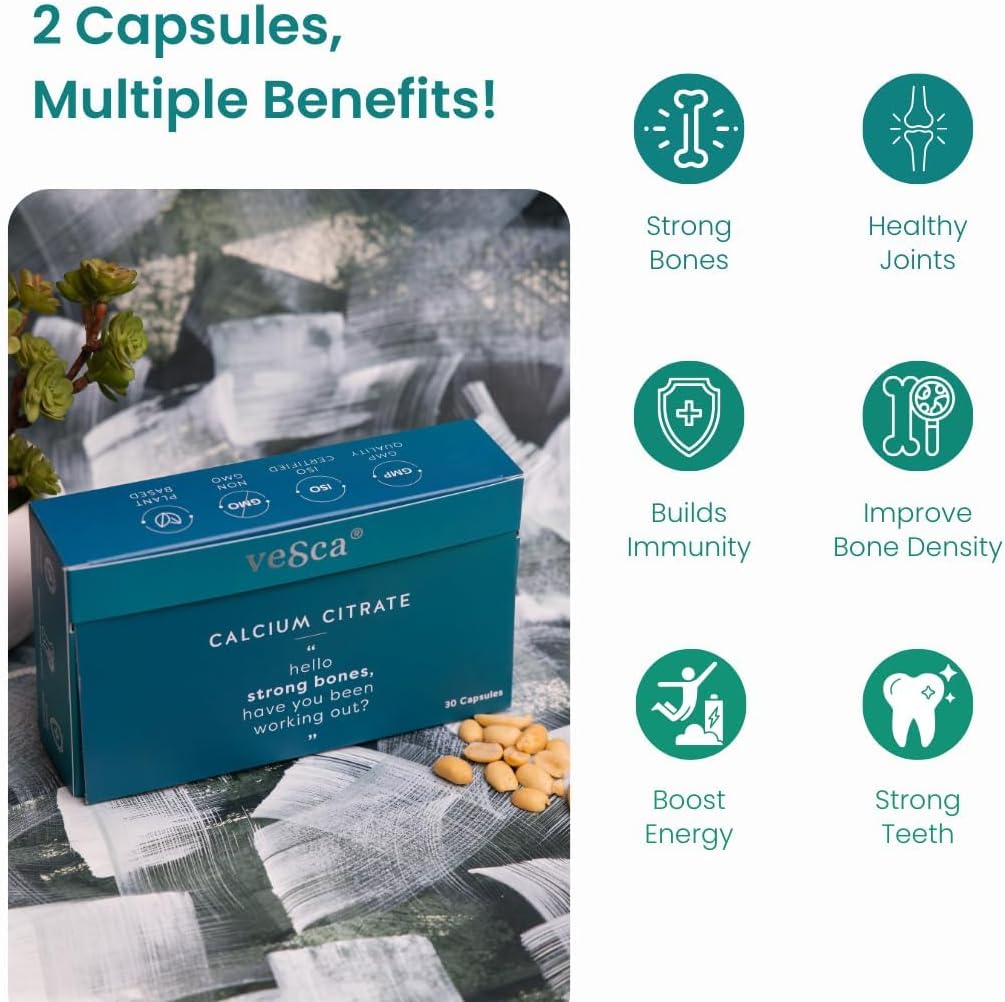Calcium Citrate 1200mg with Magnesium, Zinc, Vitamin D & B12 - Joint Health Supplement for Men & Women - 30 Capsules