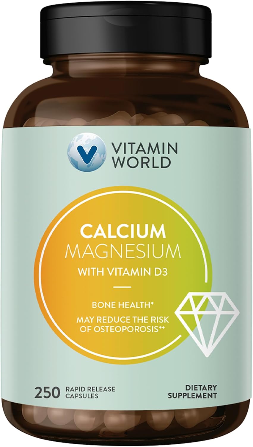 Calcium Magnesium with Vitamin D3 for Bone Health - 1000mg Calcium, 500mg Magnesium - Gluten & Dairy Free - 250 Capsules