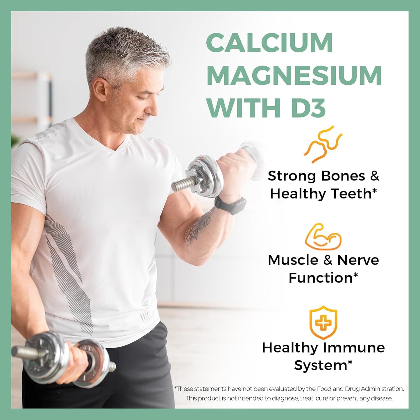 Calcium Magnesium with Vitamin D3 for Bone Health - 1000mg Calcium, 500mg Magnesium - Gluten & Dairy Free - 250 Capsules