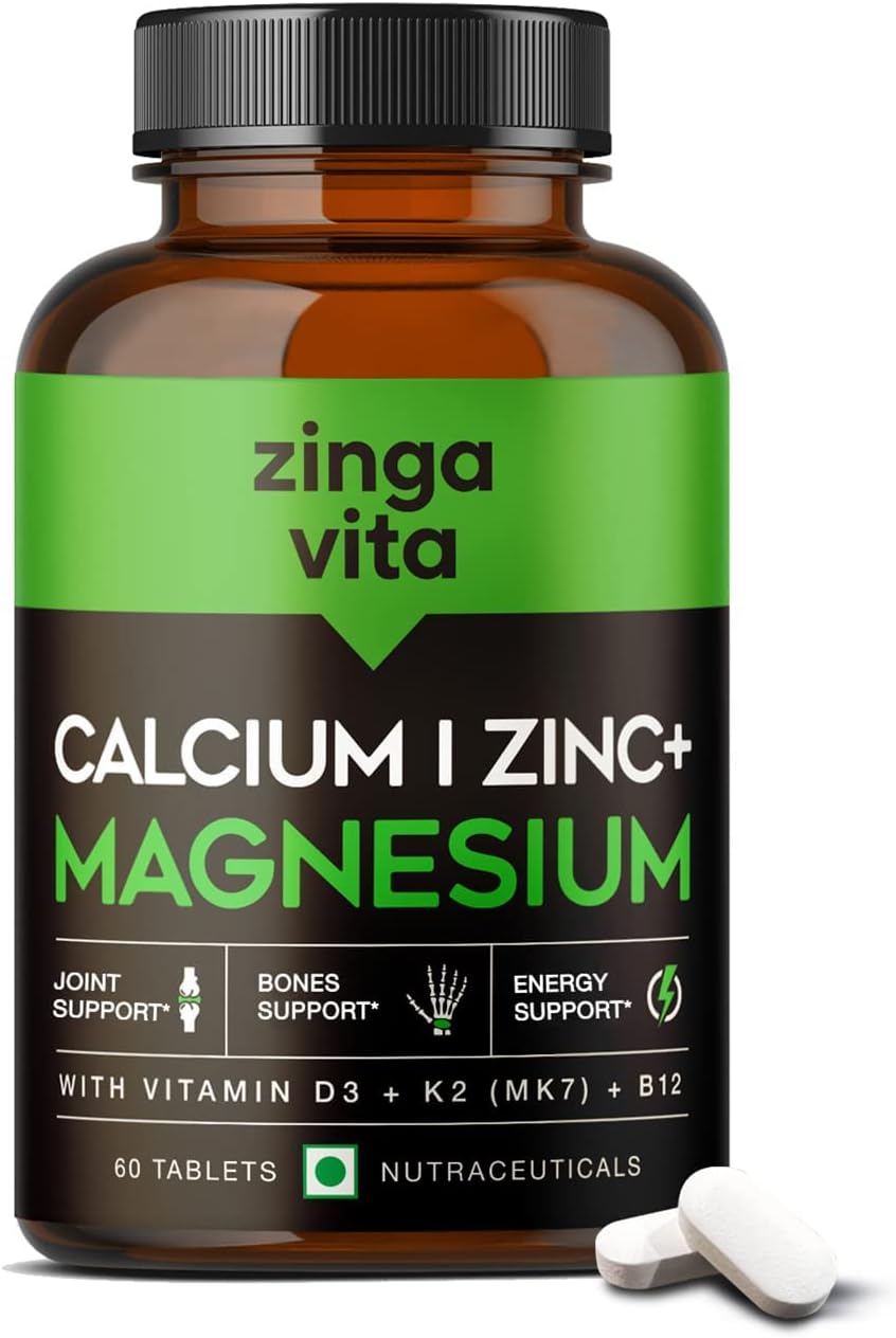Calcium Magnesium Zinc Tablets with Vitamin D3, K2 & B12 for Bone & Joint Health - 60 Tablets
