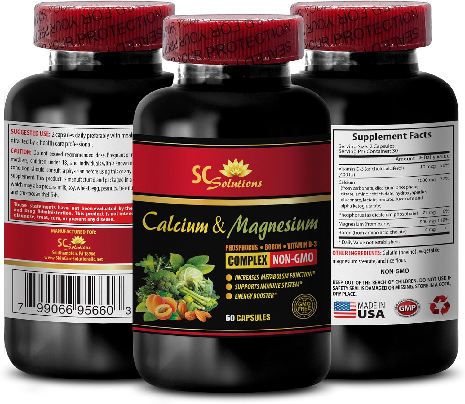 Calcium Magnesium Zinc with Vitamin D3 and Boron Muscle Repair Supplement - Immune Support Vitamins for Men and Women - 60 Capsules