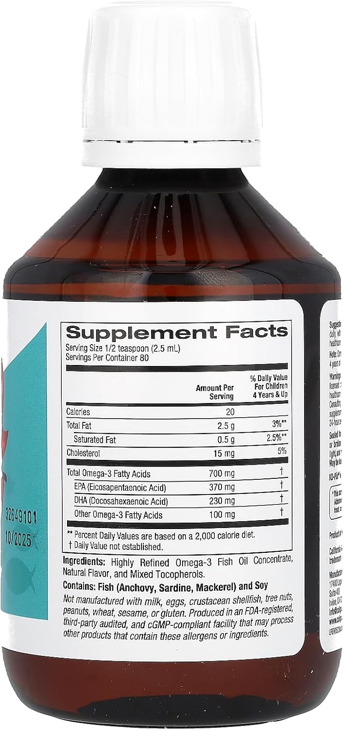 California Gold Nutrition Children's Omega-3 Fish Oil, Natural Lemon Flavor, 6.7 fl oz (200 ml)