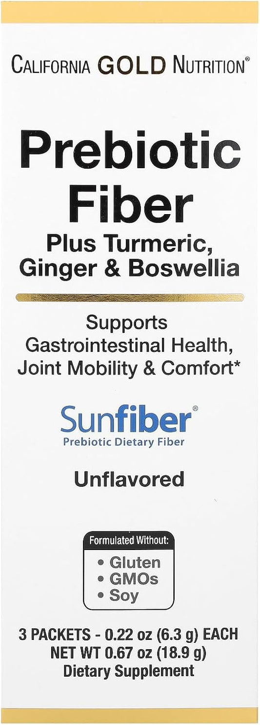 California Gold Nutrition Prebiotic Fiber with Turmeric, Ginger, & Boswellia - 3 Packets, 0.22 oz (6.3 g) Each
