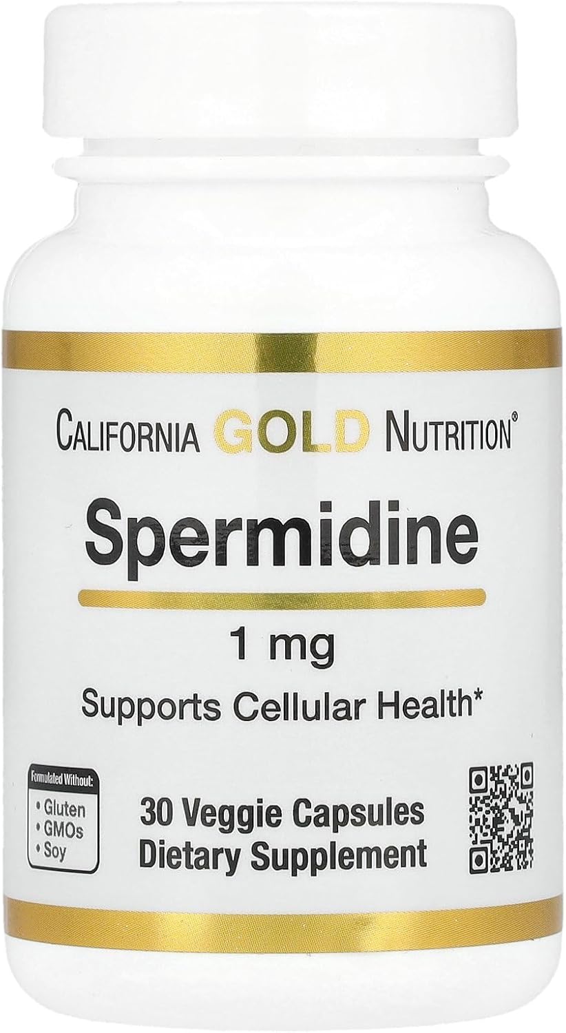 California Gold Nutrition Spermidine Capsules - Rice Germ Extract, 1mg, 30 Vegetarian Capsules